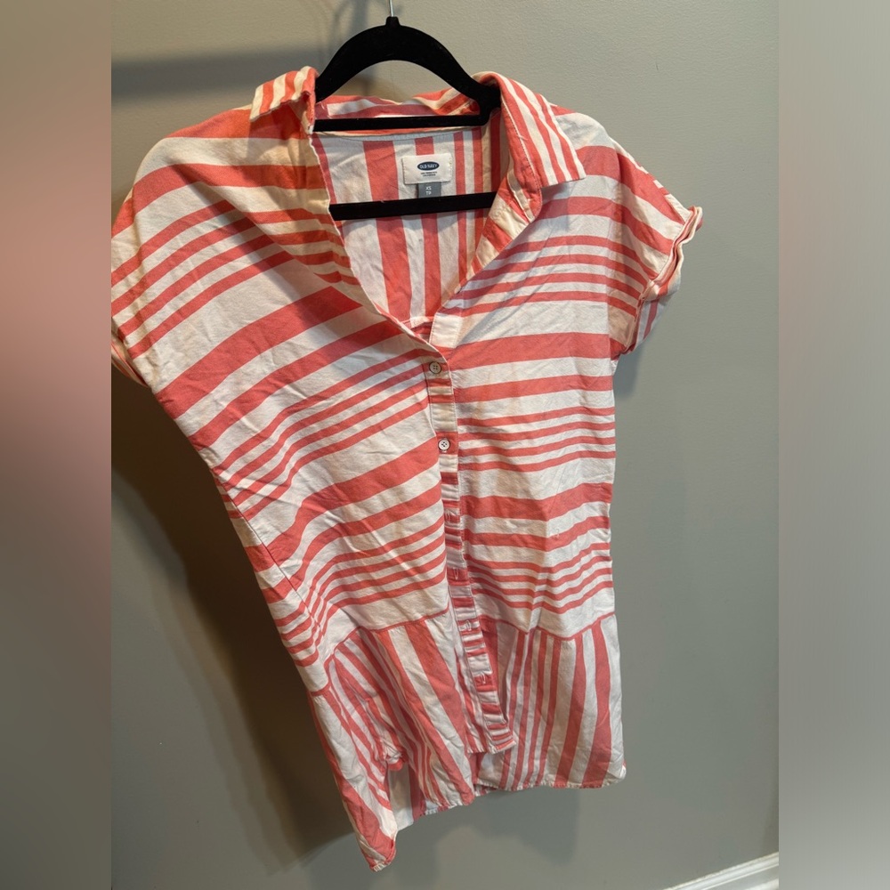 Striped Peach Button Up Dress